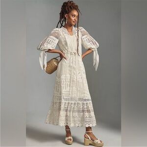 NWT FARM Rio White Morada Boa Guipure Lace Maxi Dress Size XS